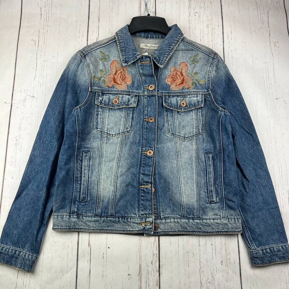 Mavi Small Printed Cropped Fit Mid Stretchable Denim Jeans Jacket Blue Women New